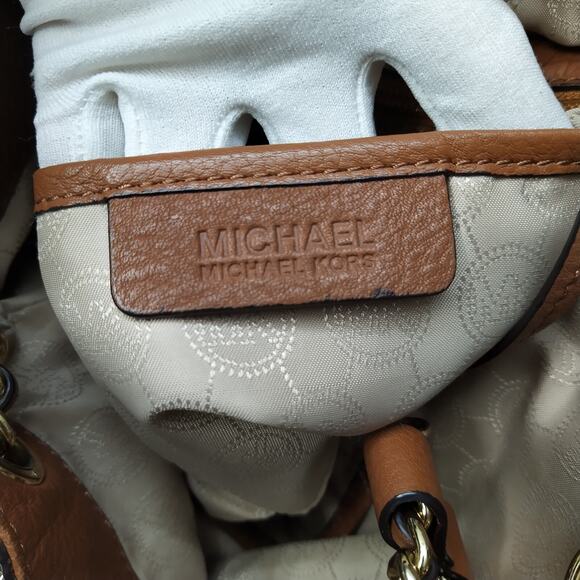 Michael Kors Frankie Brown Pebbled Leather Drawstring Convertible Shoulder Bag - Picture 11 of 16